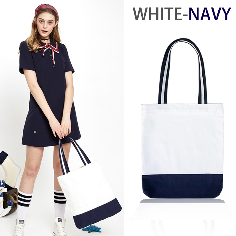 กระเป๋าผ้าแคนวาสขายส่ง NAVY ขาว-กรมท่า