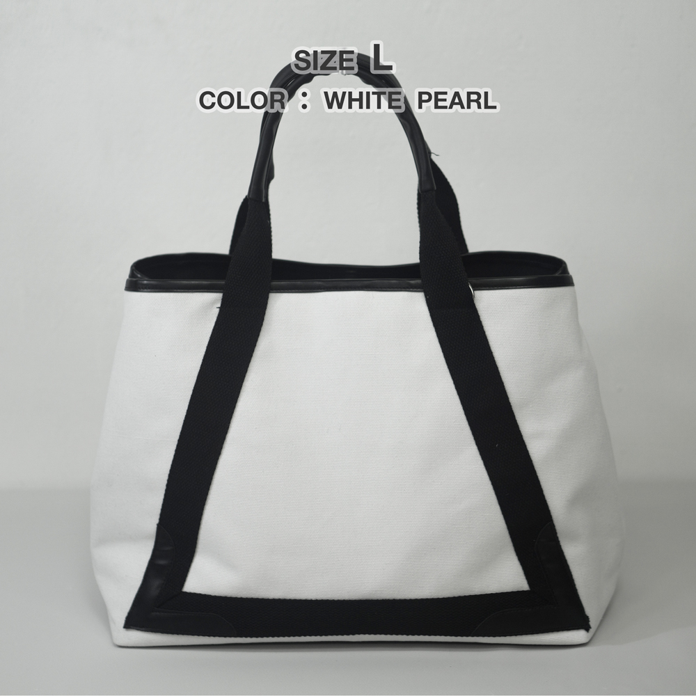 กระเป๋าผ้าขายส่ง Paris สีขาวไข่มุก CV008-13 ไซส์ L