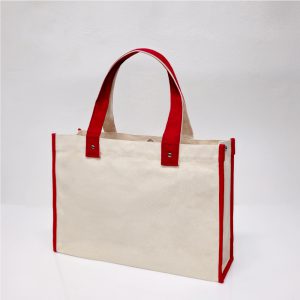 กระเป๋าผ้าทรงกล่อง สีธรรมชาติ-แดง
